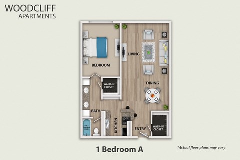 Floor plan for 1 bed, 1 bath, 700 sqft